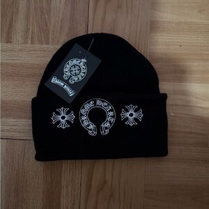 Black Beanie with White Embroidery